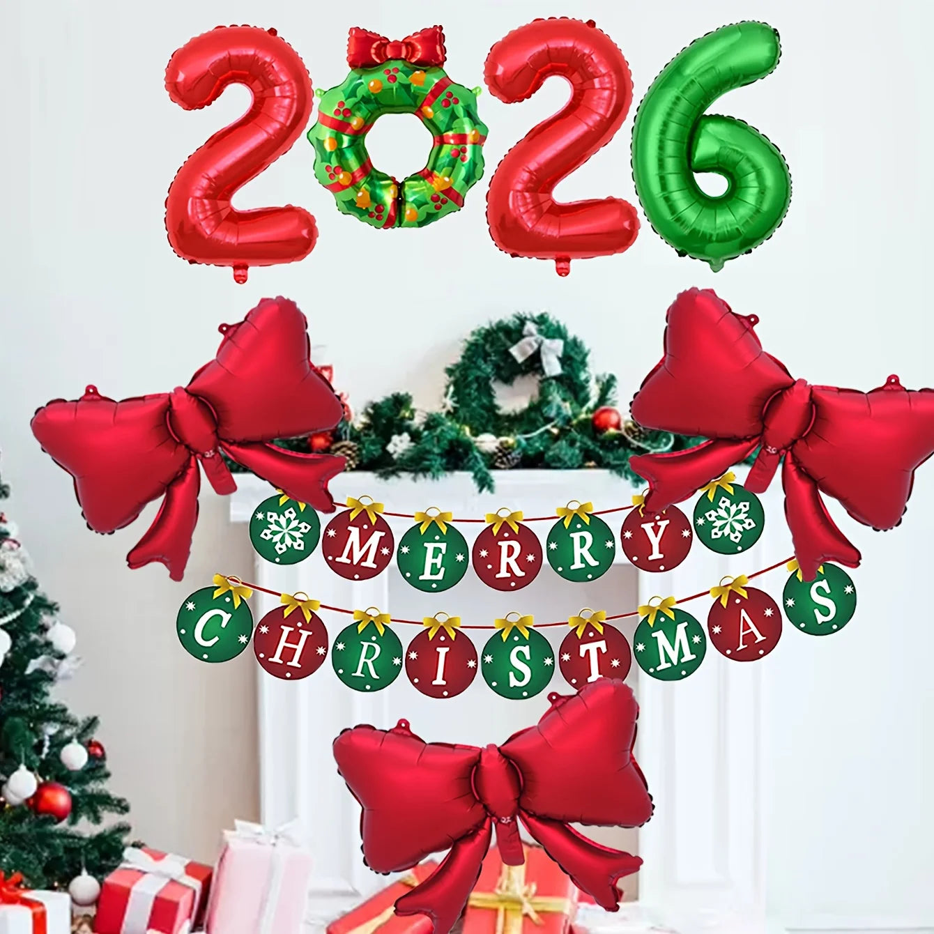 Christmas Red Green Balloon Garland Set Number 2026 Balloons Merry Christmas Banner Decorations New Year Festive Party Supplies