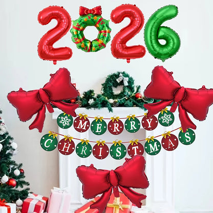 Christmas Red Green Balloon Garland Set Number 2026 Balloons Merry Christmas Banner Decorations New Year Festive Party Supplies