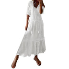 Summer Cotton Dress for Women Casual Hollow Crochet Bohemian Loose Beach Long Dress Ladies Holiday Ruffles Maxi Dress Vestidos