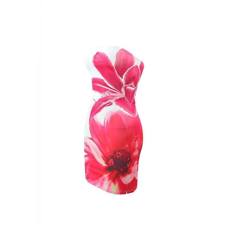 Sexy strapless floral print backless slim fit dress for women in summer 2025 comfortable and elegant beach vacation short skirt