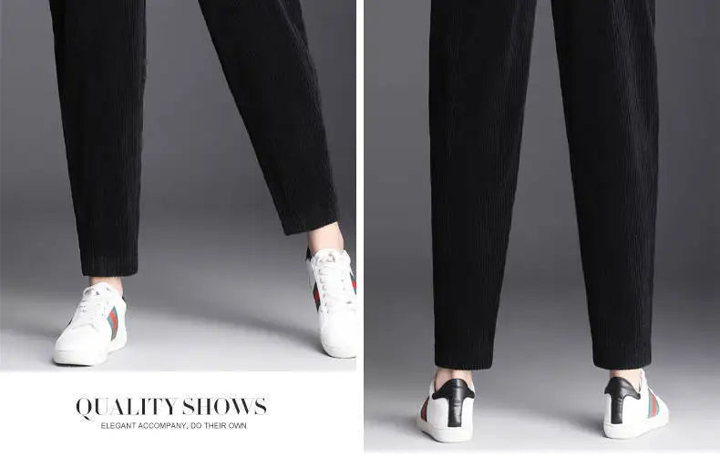 Plush Thick & Thin Casual Pants Corduroy Warm Pants Autumn Winter Leggings Harem Pants Trousers High Waist Women's Брюкиженские