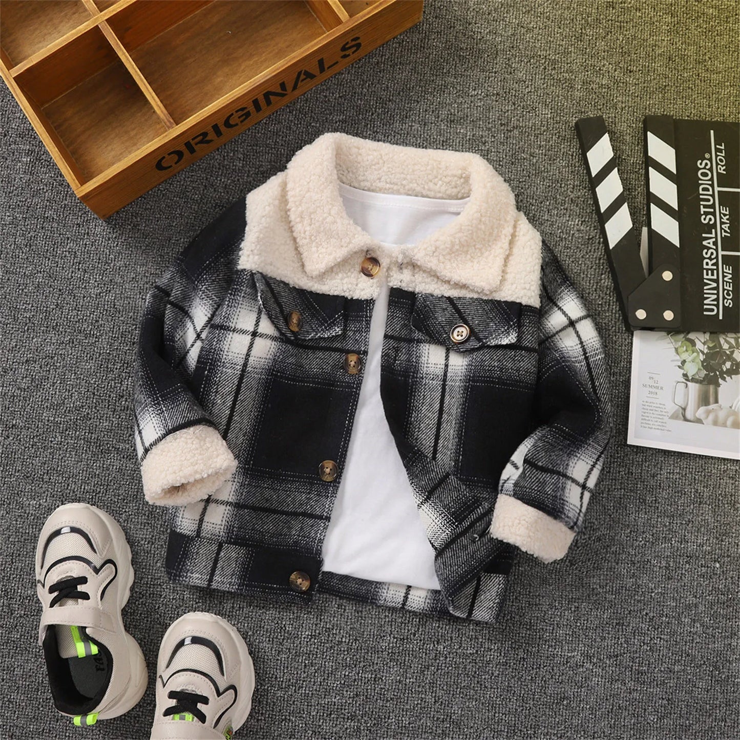 Carboy Coat Kids Toddler Child Baby Boys Girls Shirt Jacket Plaid Long Sleeve Fleece Lapel Button Down H Coats For Boys Fashion