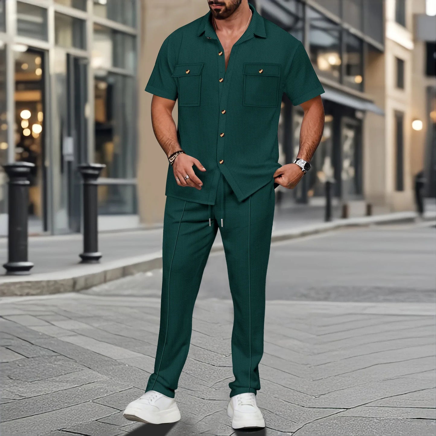 New men's outdoor sportswear 2025 men's short-sleeved trousers casual can wear shirt high-grade summer jacket men's two sets