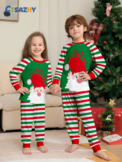 Europe and the United States 2024 new Santa Claus stripes Christmas family home clothing pajamas new set