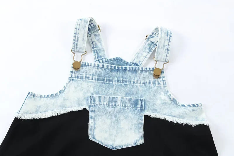 AP washed jeans patch collection children boys girls spring summer denim casual family matching clothing jumper tee skirt