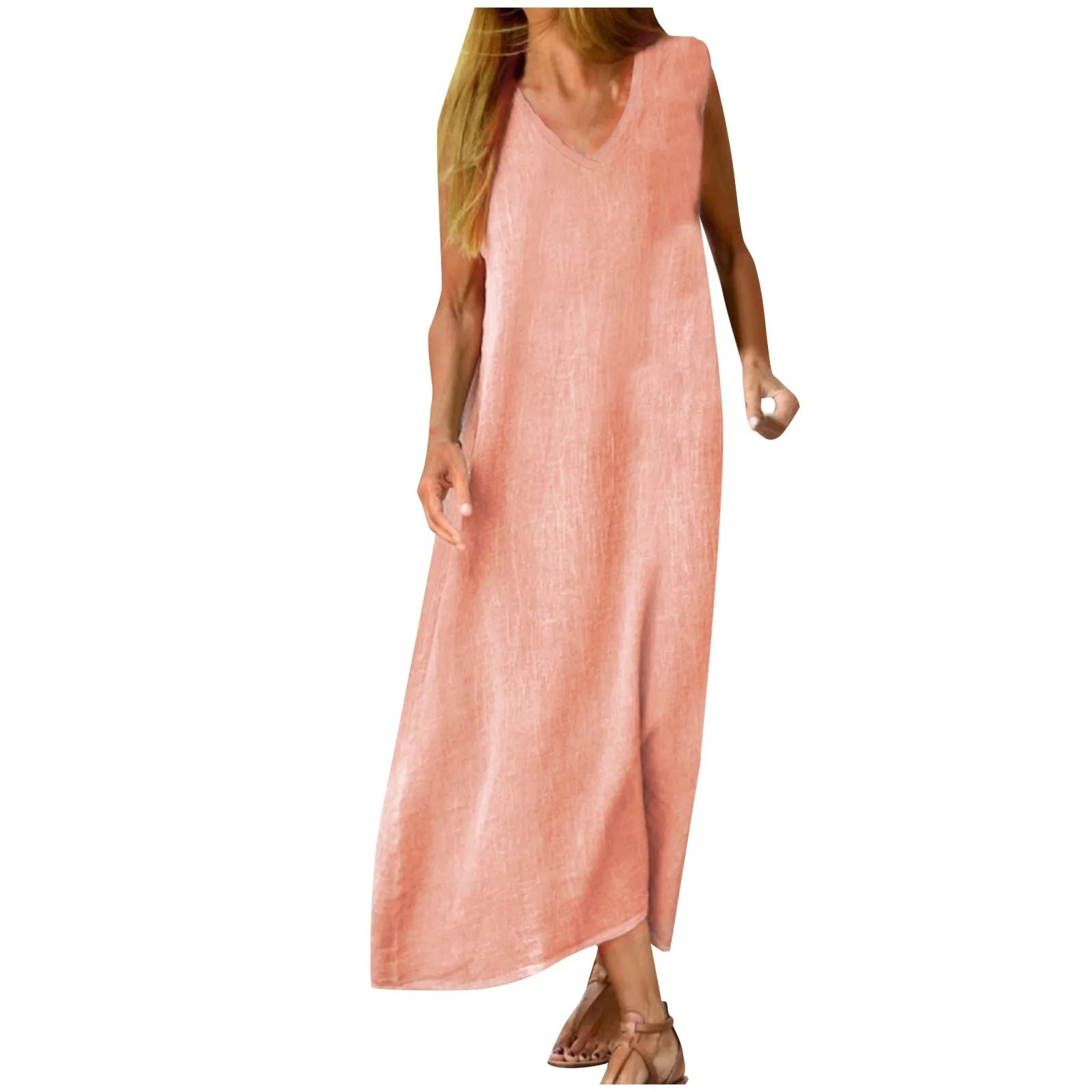 Women's Summer Dresses Cotton Linen Long Dress Sleeveless Loose Fit Robe Vestidos Solid Color Casual Sundress платье женское