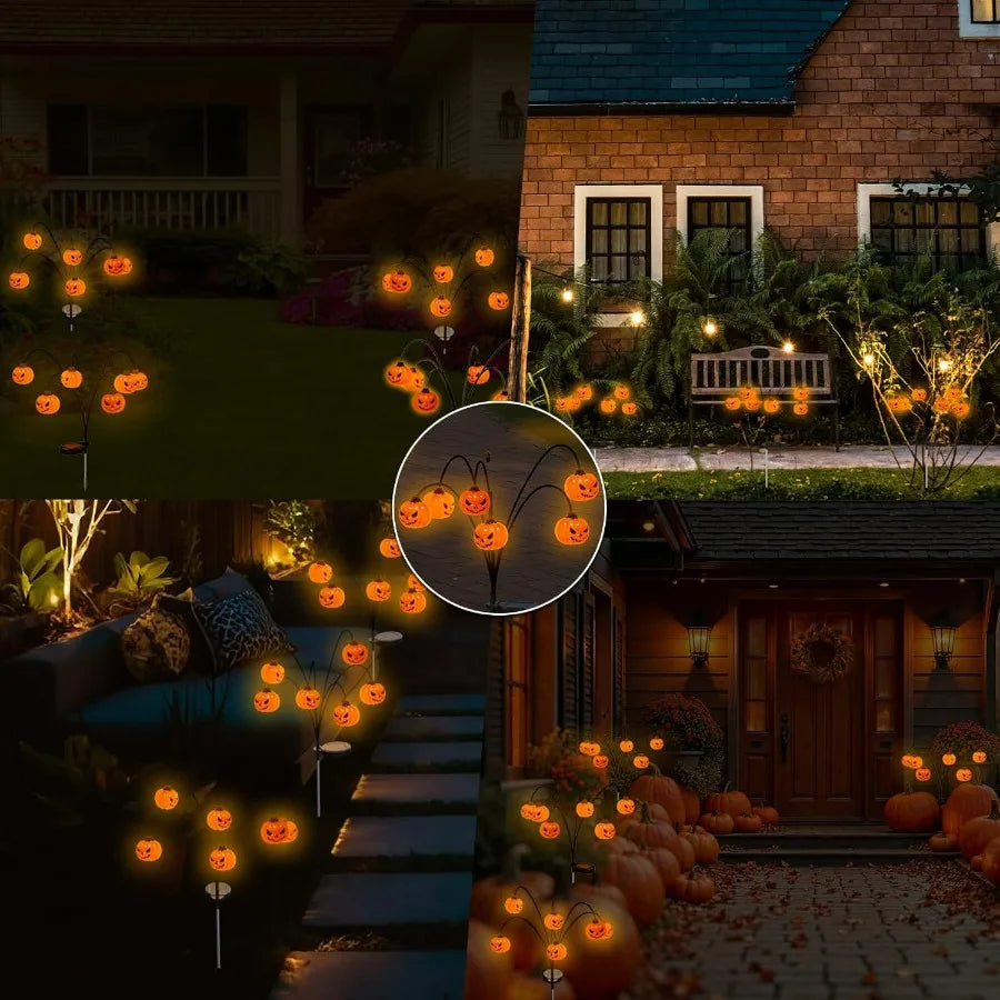 Solar Halloween Lights Outdoor Waterproof 2 Pack Orange Pumpkin Swaying LED Lamps for Thanksgiving and Halloween Garden Decor Y