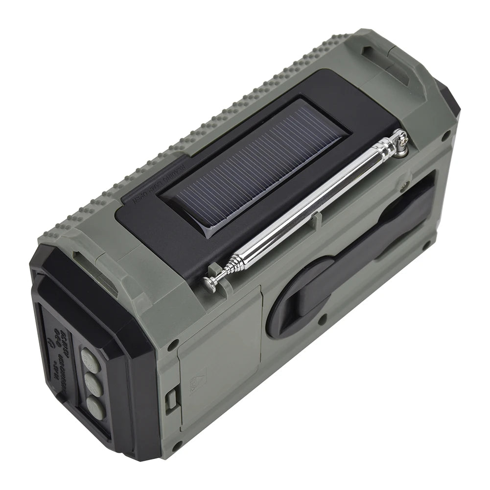 Small Rechargeable Portable Radio Solar Powered Emergency Power Bank survival with LED Flashlight USBC Charging Hand Crank Radio