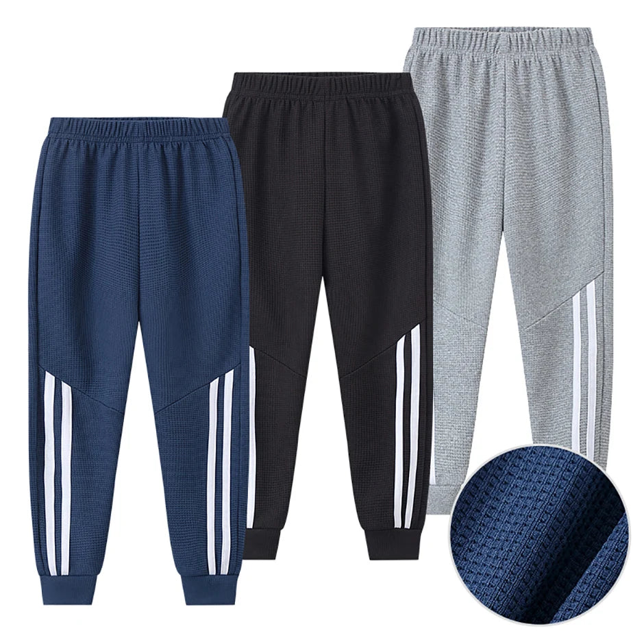 1/3 Pcs Children's Waffle Solid Color Sports Pants Boys Casual Joker Harun Pants Elastic Waist Running Pants Girls Fashion Pants