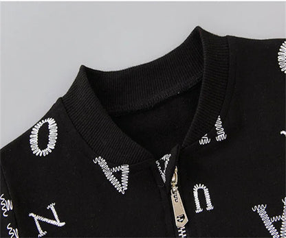 Spring and autumn boys' new fashion trend all over letter jacket Hooded Sweater boys' pants three piece set