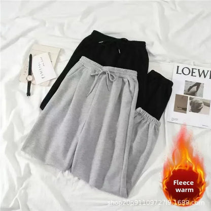 Thickened Fleece Black Sports Pants Pure Color Casual Trousers Autumn Winter New Style Slimming Harlan Pants for Women