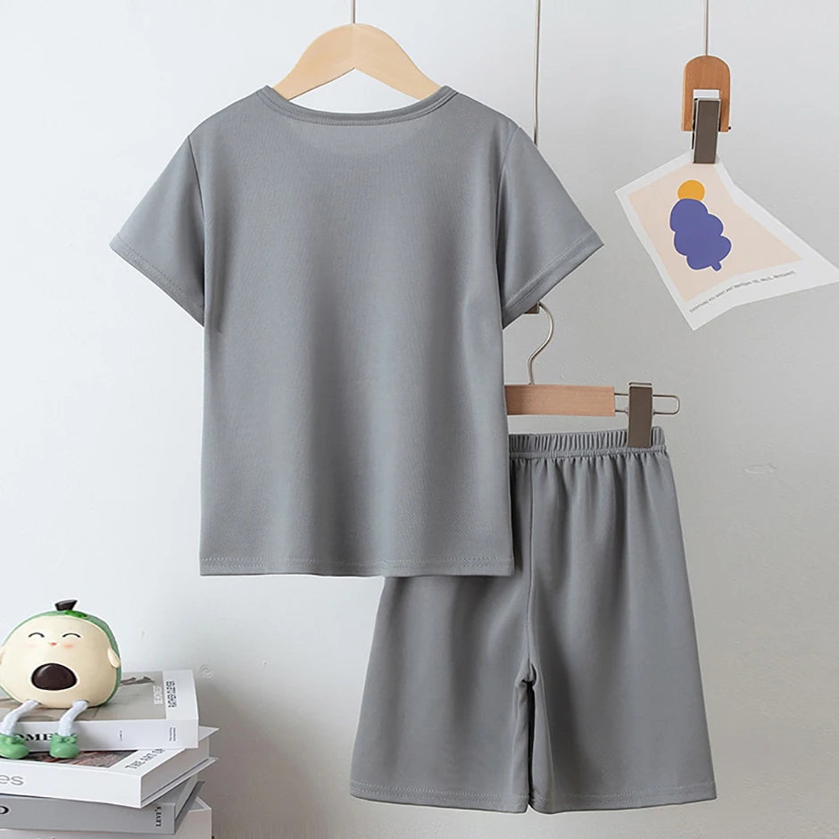 2 Pieces Children's Summer Solid Color Quick Drying Breathable Set Boys' Sports Running Is A Comfortable Top Girls' Loose Shorts