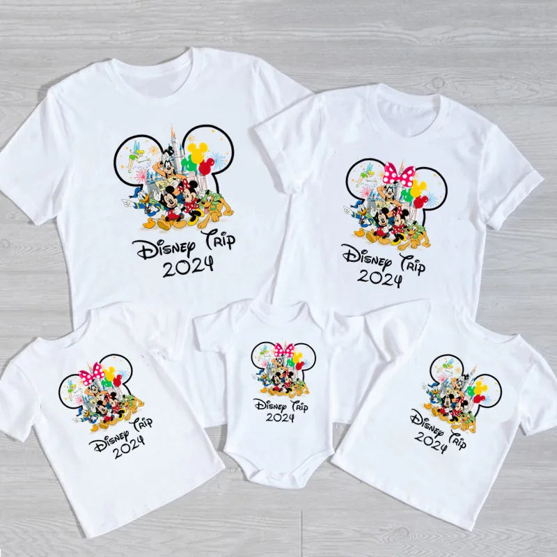 Disney Trip 2024 Family Matching Shirts Funny Mickey Minnie Tshirts Look Dad Mom Kids Tees Top First Disneyland Vacation Outfits
