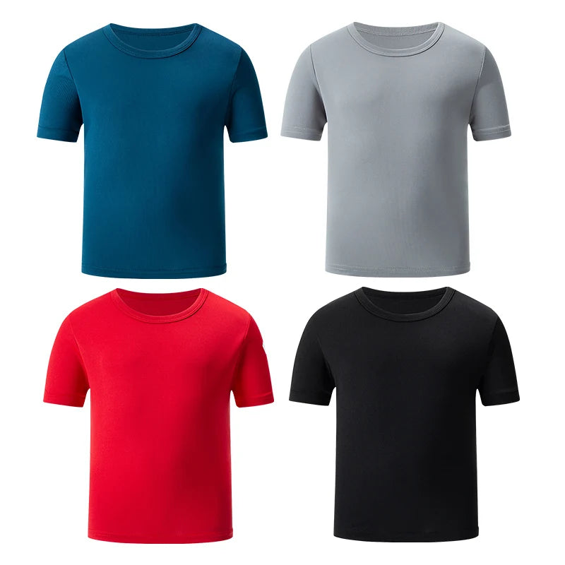 Children's summer solid color basic quick-drying short-sleeved boy leisure sports T-shirt girl Joker round neck short sleeves.