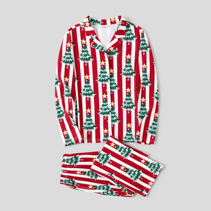 PatPat Christmas Family Matching Trees Print Stripes Long-sleeve Pajamas Sets