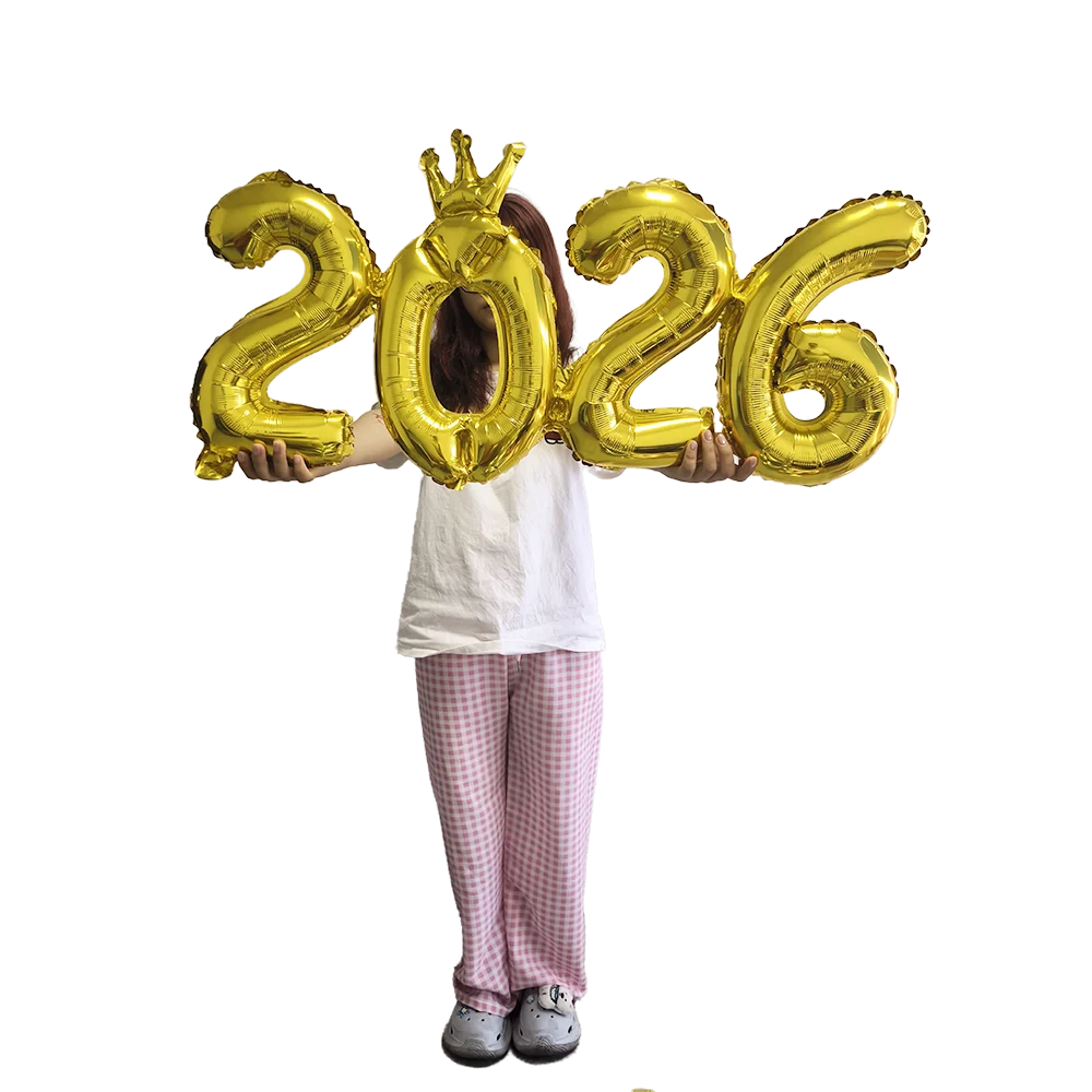 Crown 2026 Number Foil Balloons Happy New Year Eve Party Decoration Photo Booth Props Supplies Christmas Home Decor Navidad 2026