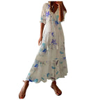 Women Dresses Casual Loose Comfortable Plus Size Dress With Tassels Bohemian Printed V Neck Long Length Woman Vestidosct