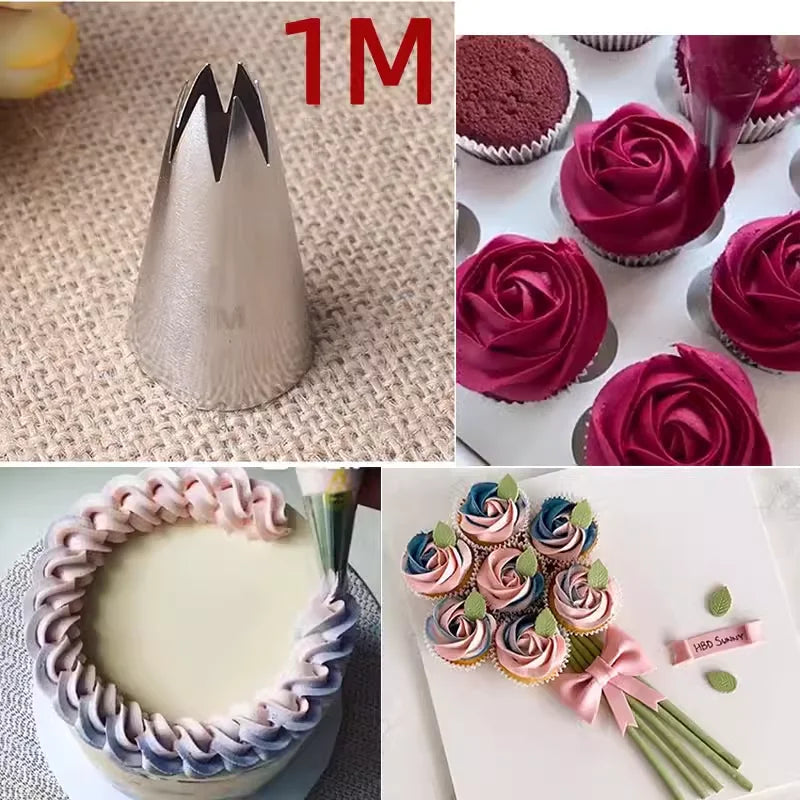 15pcs Piping Nozzles Set, Stainless Steel IcingCream Nozzles, Cake Piping Tips For Dessert Biscuit Cup Cake, Kitchen Accessories