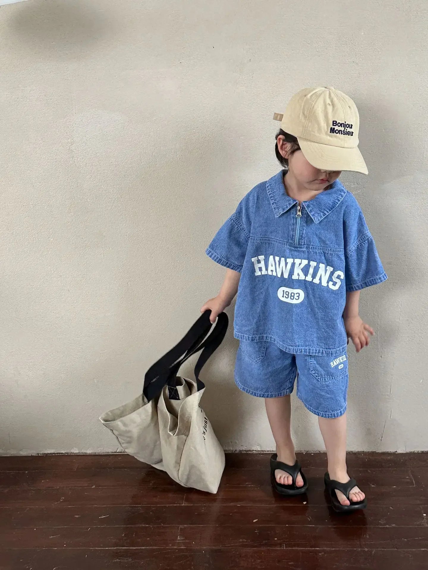 5816C Children's Clothing Set Denim Suit Summer Casual Boy's Denim Suit Letter Print Top+ Shorts Casual Two-piece Suit