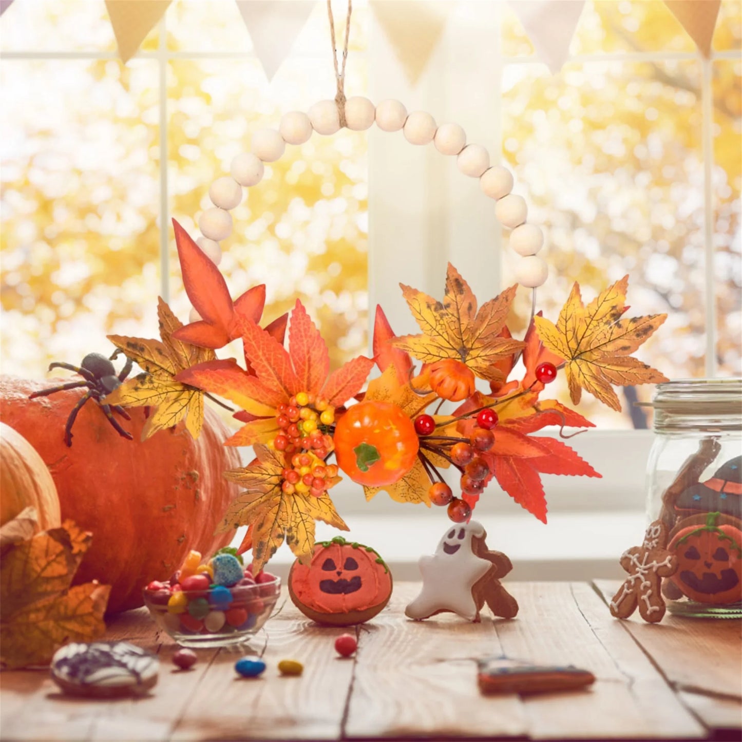 Fall Harvest Wreath with Pinecones and Acorns Autumn Leaves Thanksgiving Door Decoration for Home Wall Decor