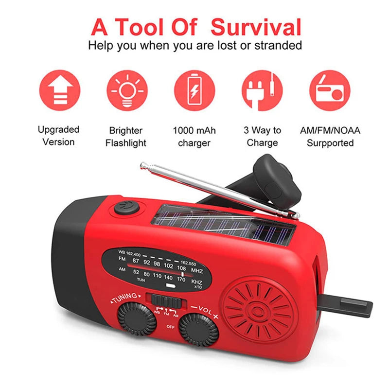 Multifunctional AM/FM/NOAA Portable Weather Radio Emergency Hand Crank Radio Power Bank Solar Charging with LED Flashlight