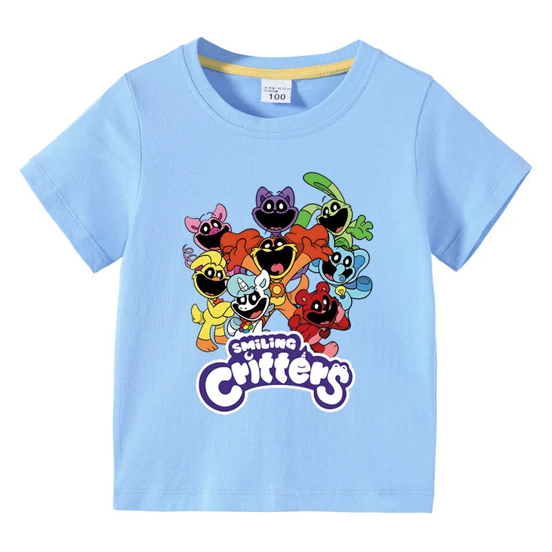 Smiling Critters Children's Clothing Kawaii Cartoon Funny T-Shiirt Boys Short Sleeve Fashion Tops 3-10Years Kids Summer Clothes
