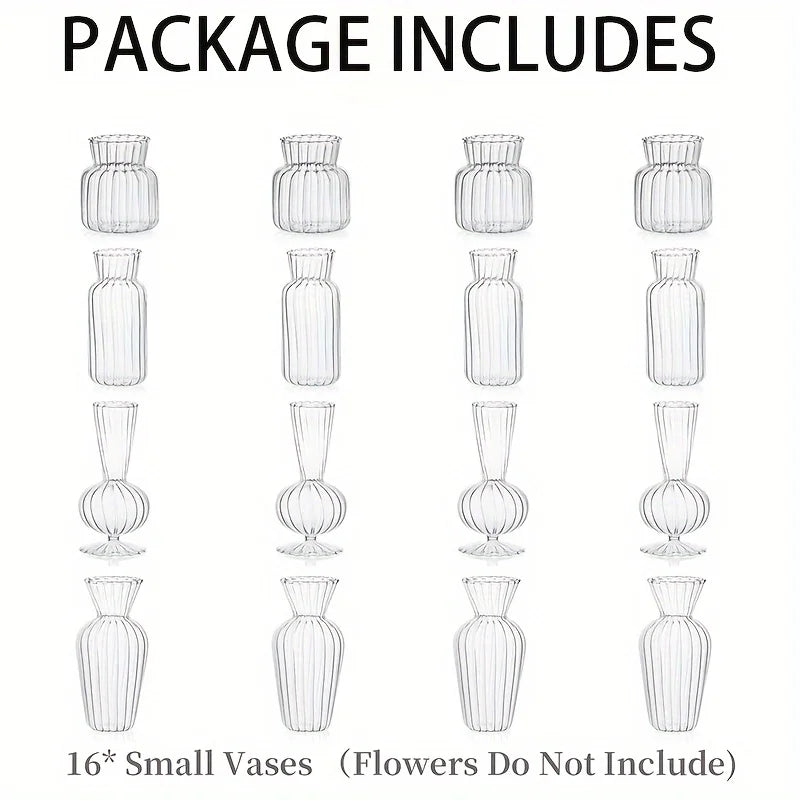 8/16 Pieces of Modern Transparent Glass Vase Set, Small Mini Flower Center Vase, Hand-Decorated Cute Short Window Home Decoration, Wedding Reception Table Single Rose Vase