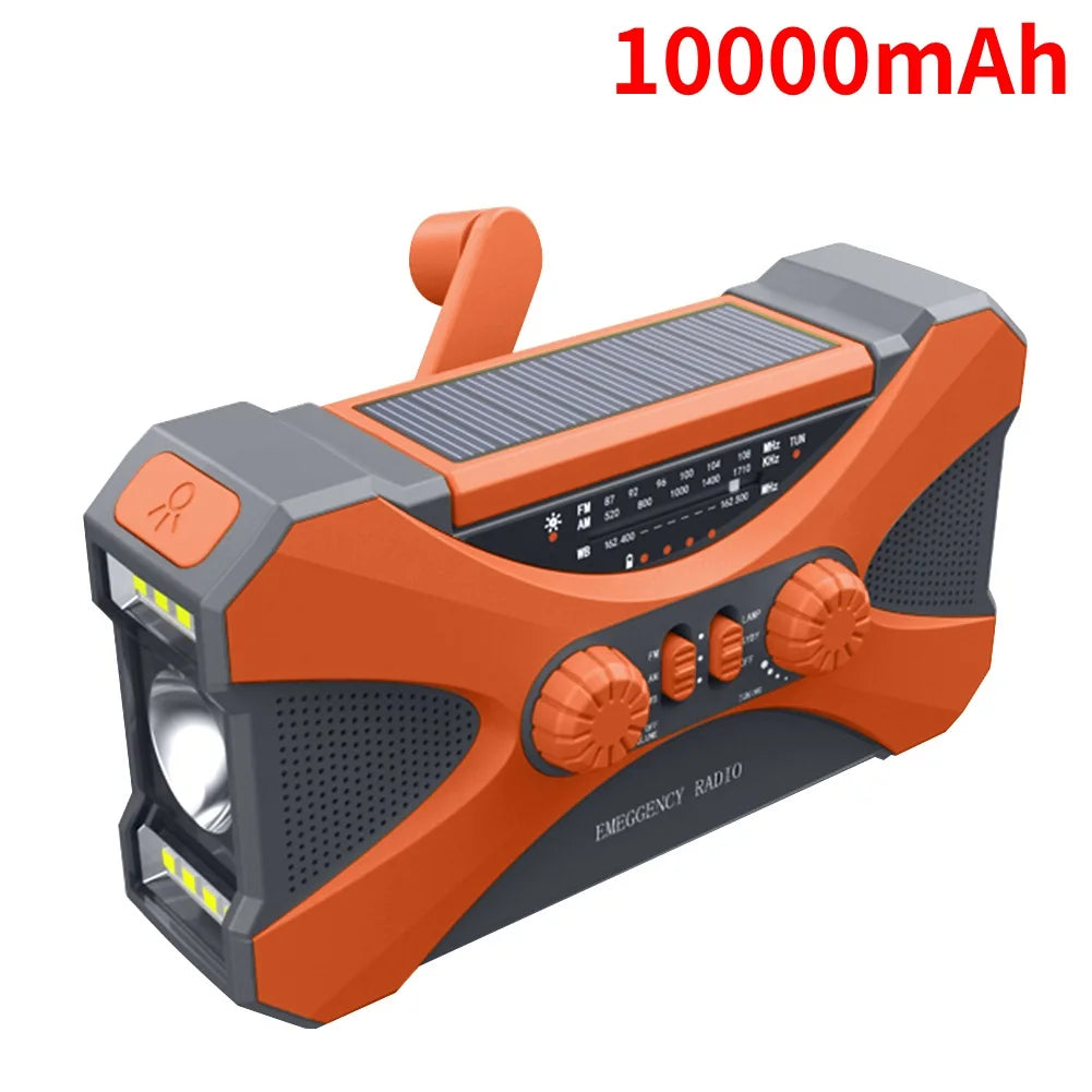 Small Rechargeable Portable Radio Solar Powered Emergency Power Bank survival with LED Flashlight USBC Charging Hand Crank Radio