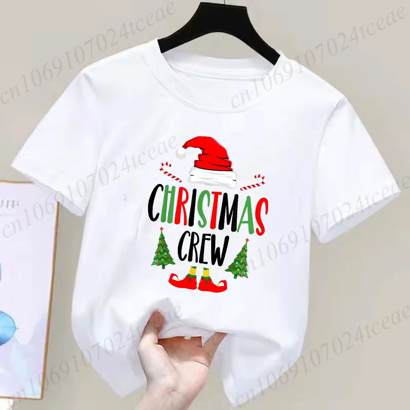 Children's Clothing Short Sleeve T-shirt Team Santa T Shirt Christmas Kids Matching Pajamas Cotton Tees Harajuku Tshirt for Gift