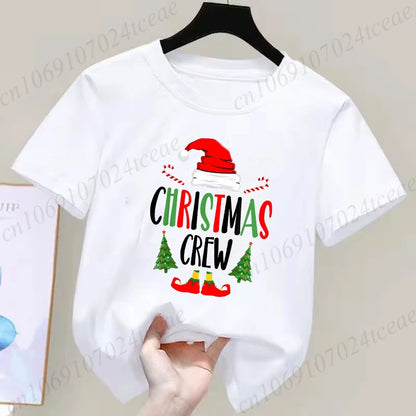Children's Clothing Short Sleeve T-shirt Team Santa T Shirt Christmas Kids Matching Pajamas Cotton Tees Harajuku Tshirt for Gift