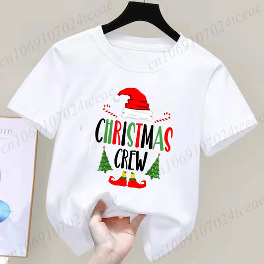 Children's Clothing Short Sleeve T-shirt Team Santa T Shirt Christmas Kids Matching Pajamas Cotton Tees Harajuku Tshirt for Gift