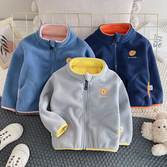 New Children Boys Girls Polar fleece cardigan jacket Winter Kids Warm Hooded Baby Coats Causal Toddler Outerwear