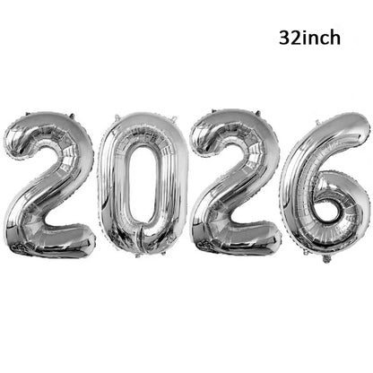 Gold Sliver Happy New Year 2026 Foil Balloons Hello 2026 Letter Balloon Banner Garland Christmas New Year Eve Decorations