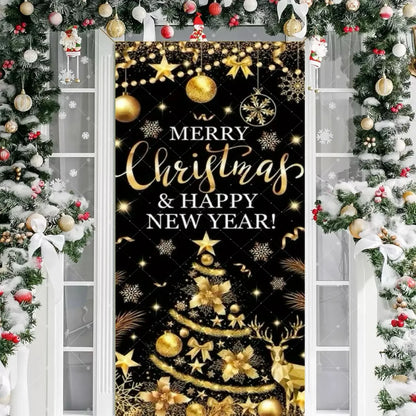Black Gold 2026 Happy New Year Theme Party Door Decor Backdrop New Year Clock Gift Champagne Party Cake Table Porch Decor Banner