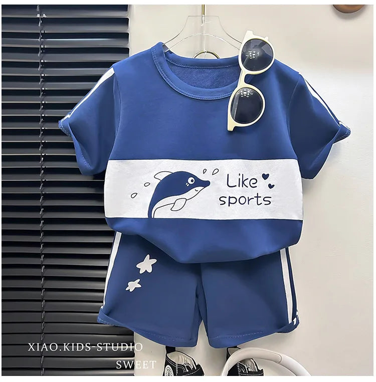 Children's Suit New Short-sleeved Top + Shorts 2-piece Striped T-shirt Summer Baby Clothes Korean Style Children's Clothing