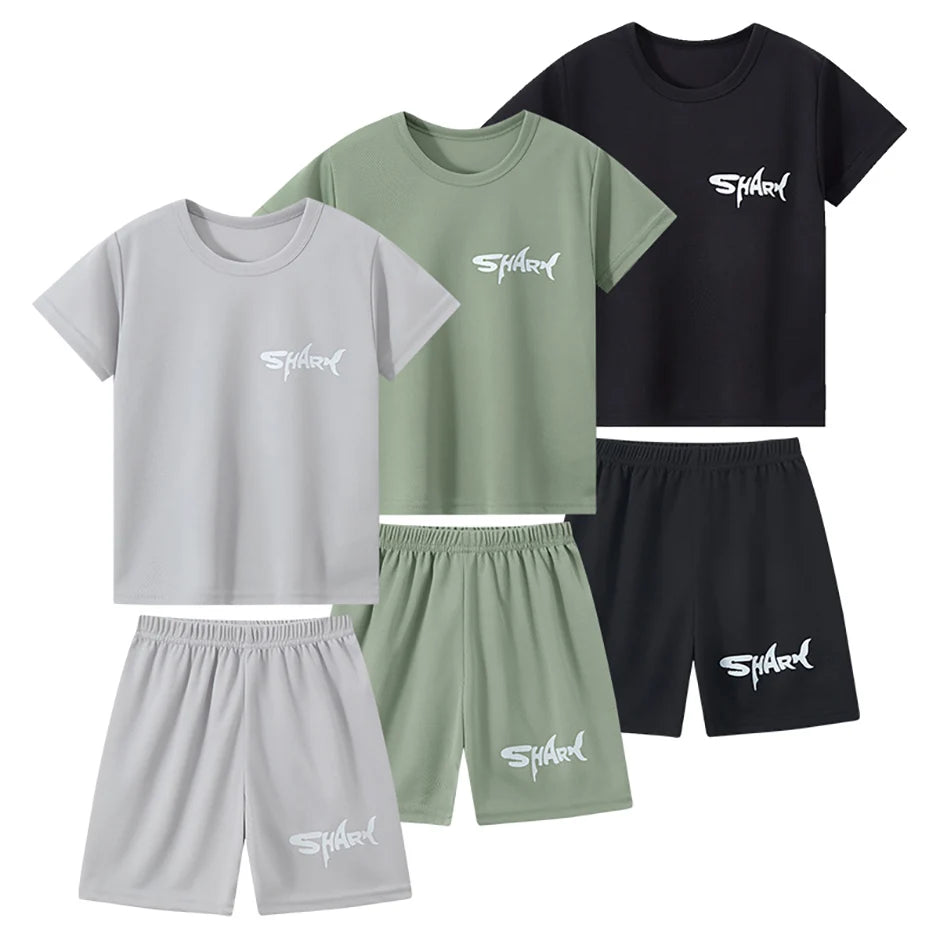 2-pieces Summer Children's Letter Quick drying Sports Suit For Boys And Girls Loose Short Sleeved T-shirt Outdoor Casual Shorts