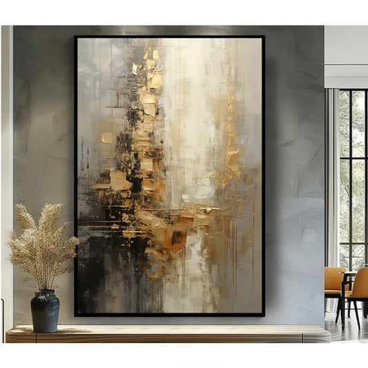 100% Hand Painted，Gold, Grey, Beige, Black ,Textured Painting, Acrylic Abstract Oil Painting, Wall Decor Living Room, Office Wal