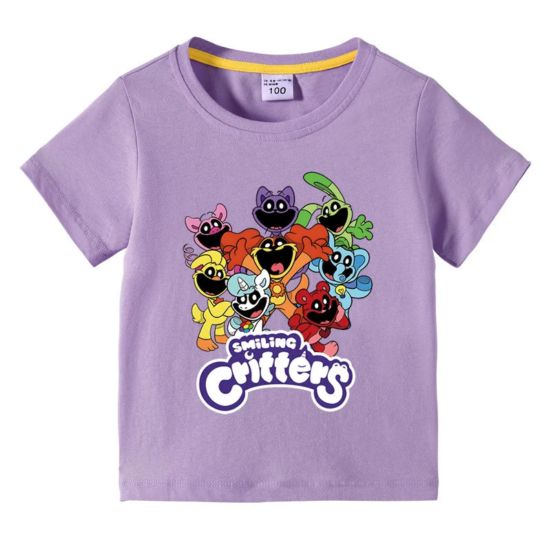Smiling Critters Children's Clothing Kawaii Cartoon Funny T-Shiirt Boys Short Sleeve Fashion Tops 3-10Years Kids Summer Clothes