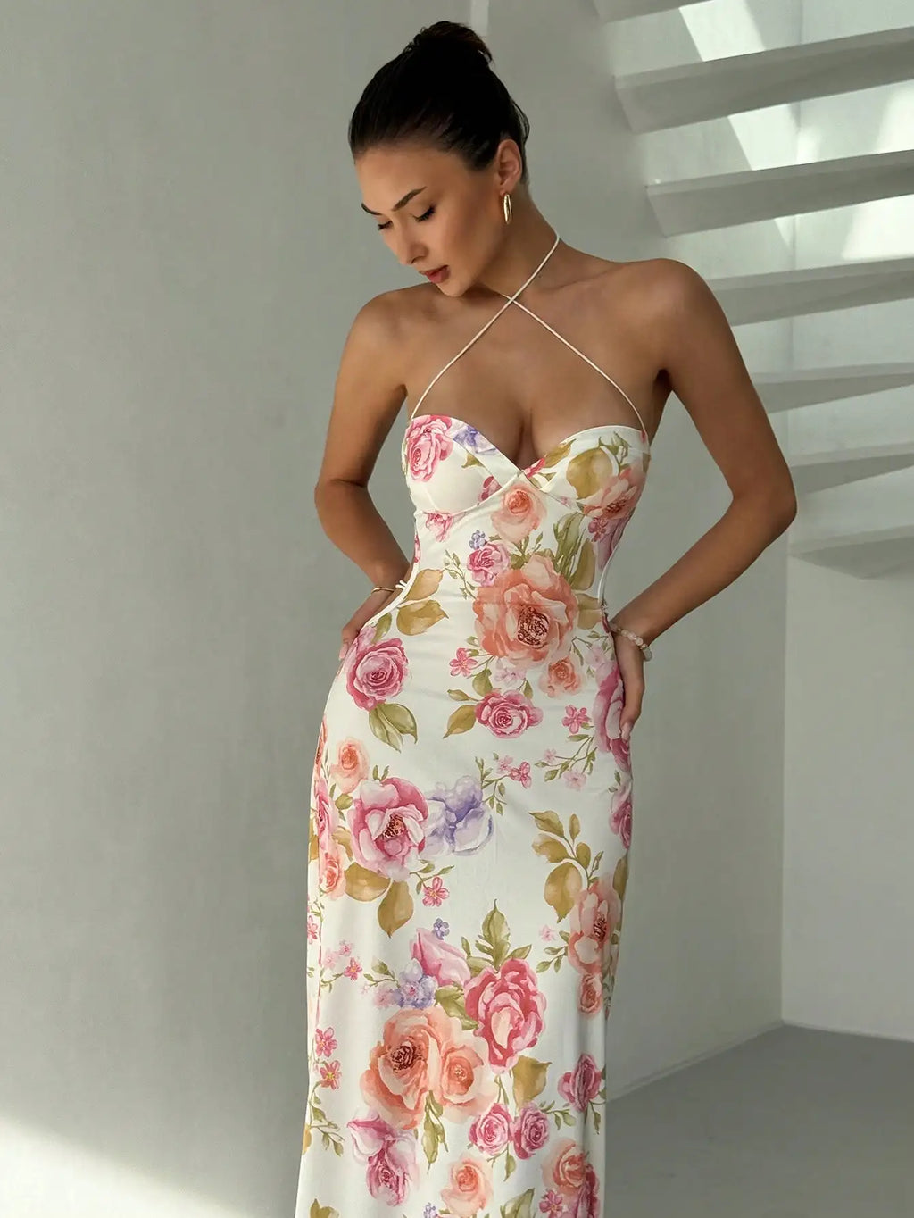 Aloruh Women's Elegant Sexy Floral Print Backless Dress Summer Summer Outfits Summer Clothes Beach Outfits