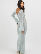 Women s Long  Fit Dress Long Sleeve V Neck Tie Up Knitted Crochet Beach Dresses