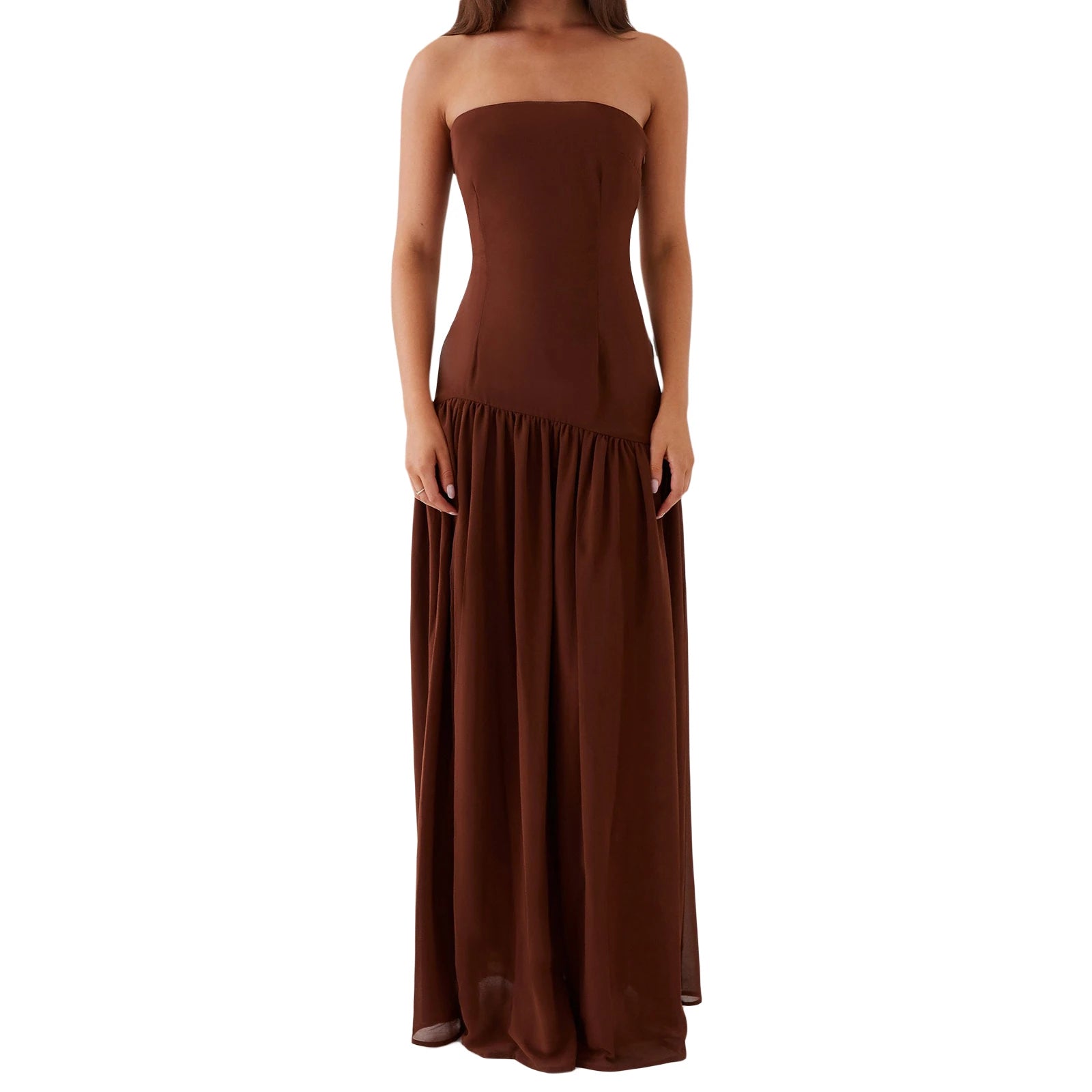 Elegant Off-Shoulder Maxi Dress with Side Slit Women s Solid Color Tube Dress for Summer Cocktail Party