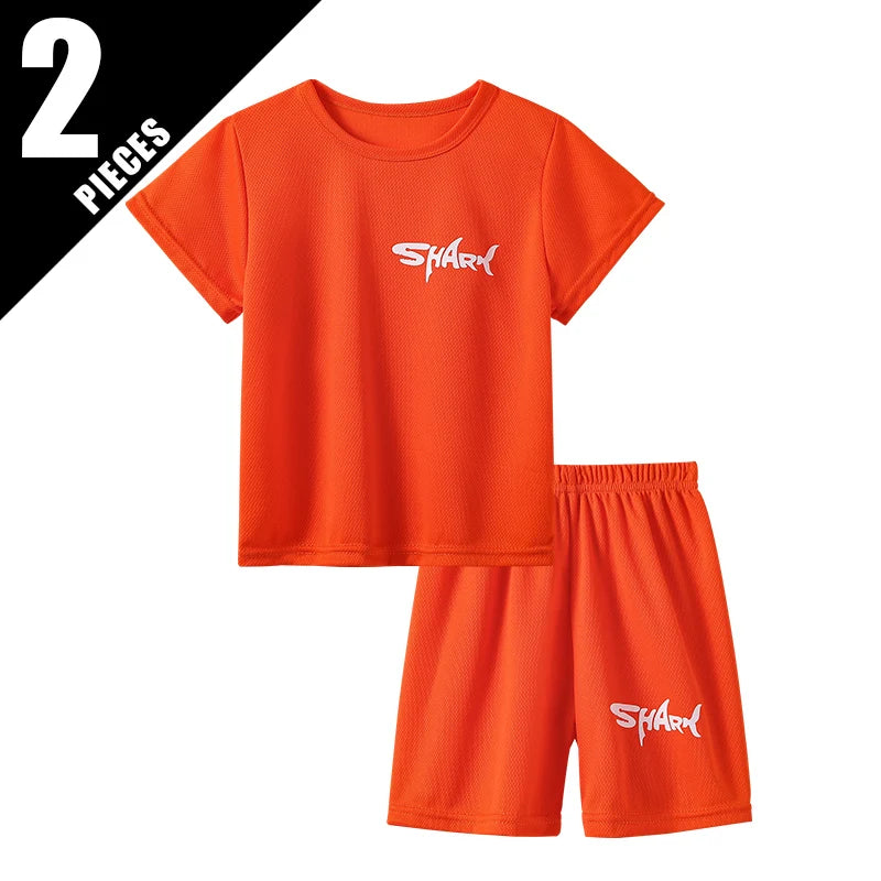 2-pieces Summer Children's Letter Quick drying Sports Suit For Boys And Girls Loose Short Sleeved T-shirt Outdoor Casual Shorts