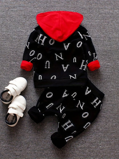 Spring and autumn boys' new fashion trend all over letter jacket Hooded Sweater boys' pants three piece set