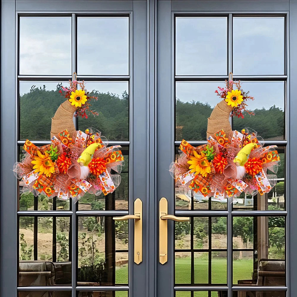 Hat Patterned Thanksgiving Halloween Autumn Mesh Doll Wreath Door Hanging Simulation Sunflower Decoration Prop