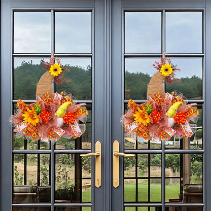 Hat Patterned Thanksgiving Halloween Autumn Mesh Doll Wreath Door Hanging Simulation Sunflower Decoration Prop