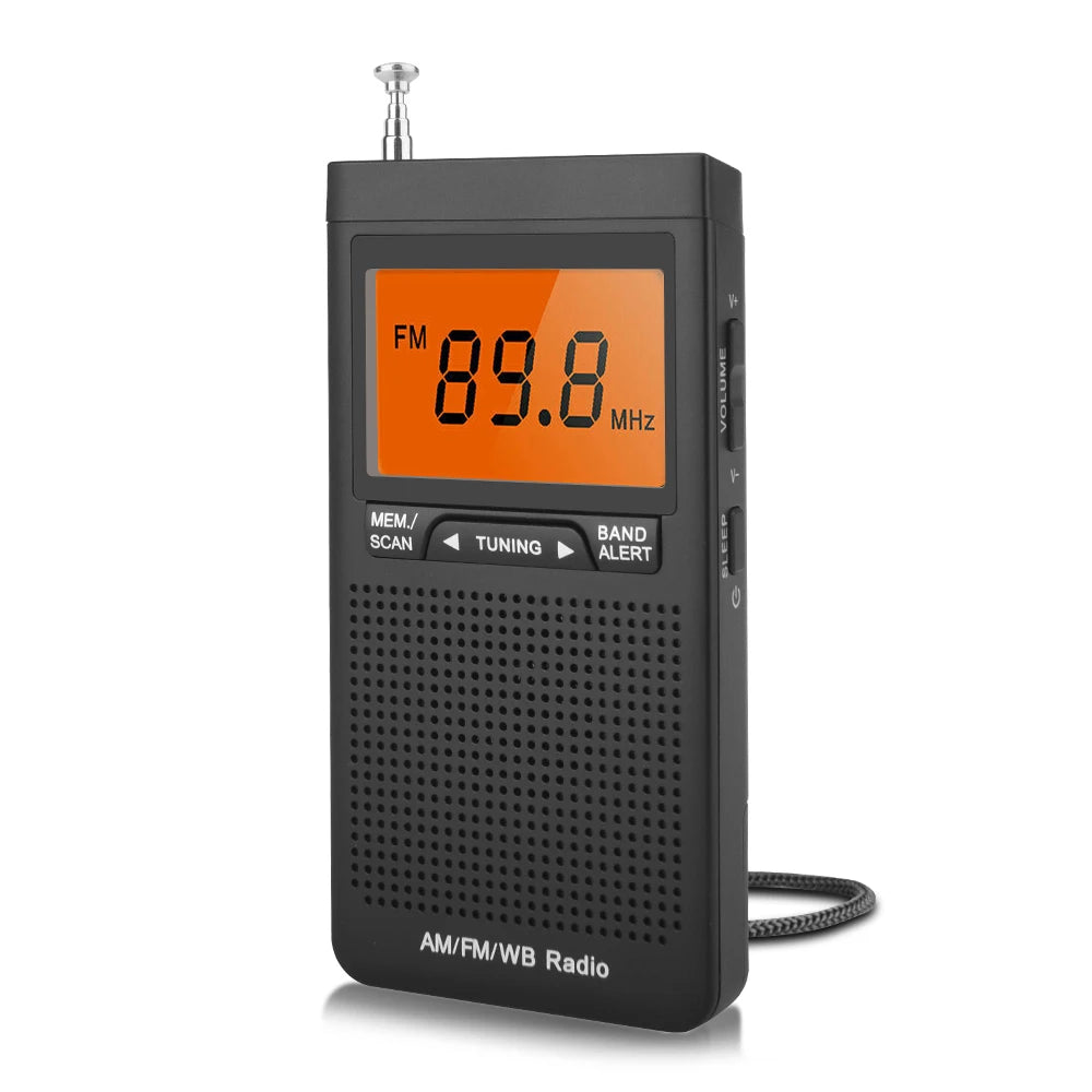Portable Weather Radio FM AM NOAA Emergency Pocket Radio With Weather Warning Alarm Clock Auto-Search Channels Mini Hand Radio