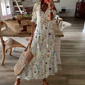 Women Dresses Casual Loose Comfortable Plus Size Dress With Tassels Bohemian Printed V Neck Long Length Woman Vestidosct