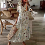 Women Dresses Casual Loose Comfortable Plus Size Dress With Tassels Bohemian Printed V Neck Long Length Woman Vestidosct
