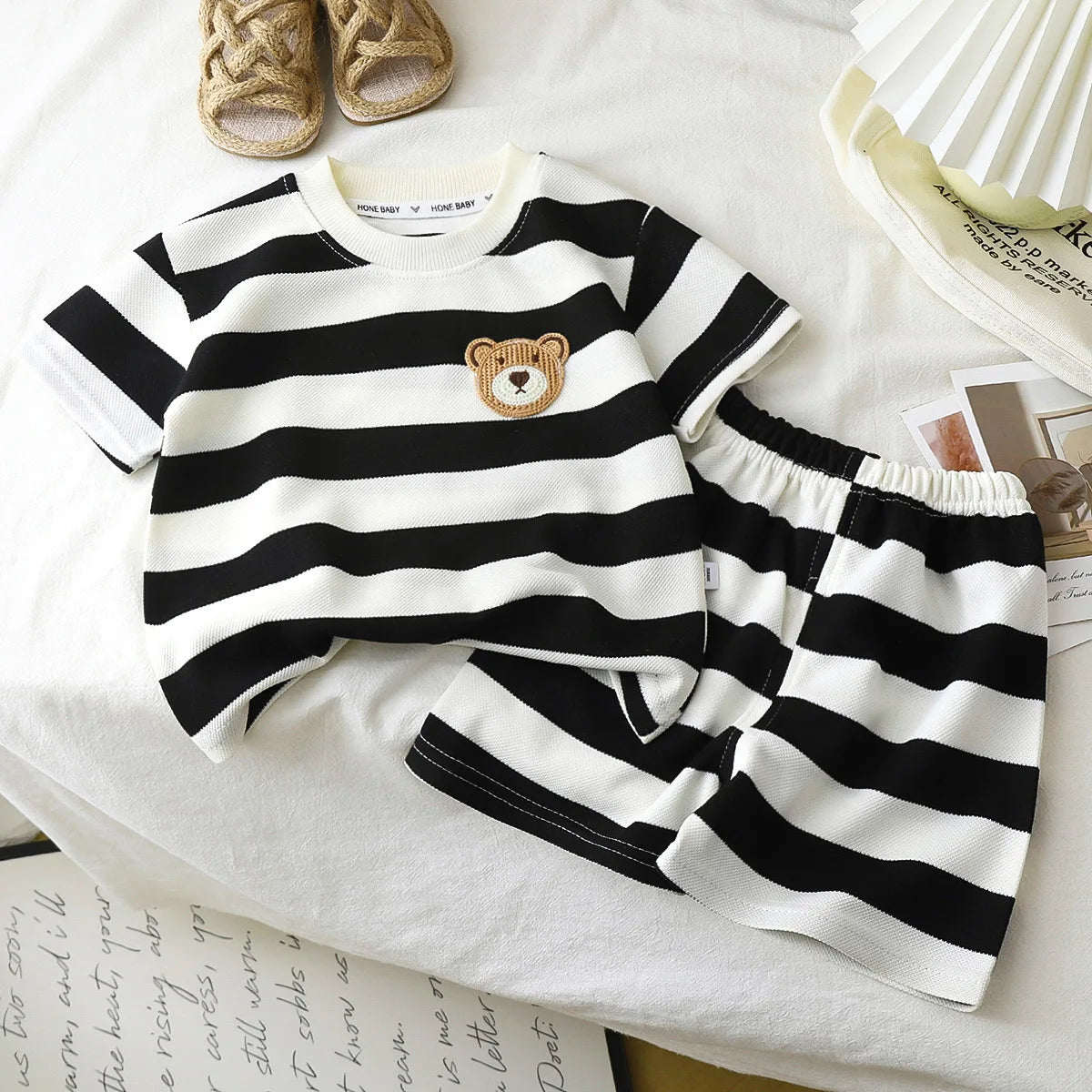 Children Boys Short Sleeves Suit Summer Stripe Kid Boy Outfit Infant Baby Boys Top+cotton Shorts Tracksuits Toddler Girl Clothes