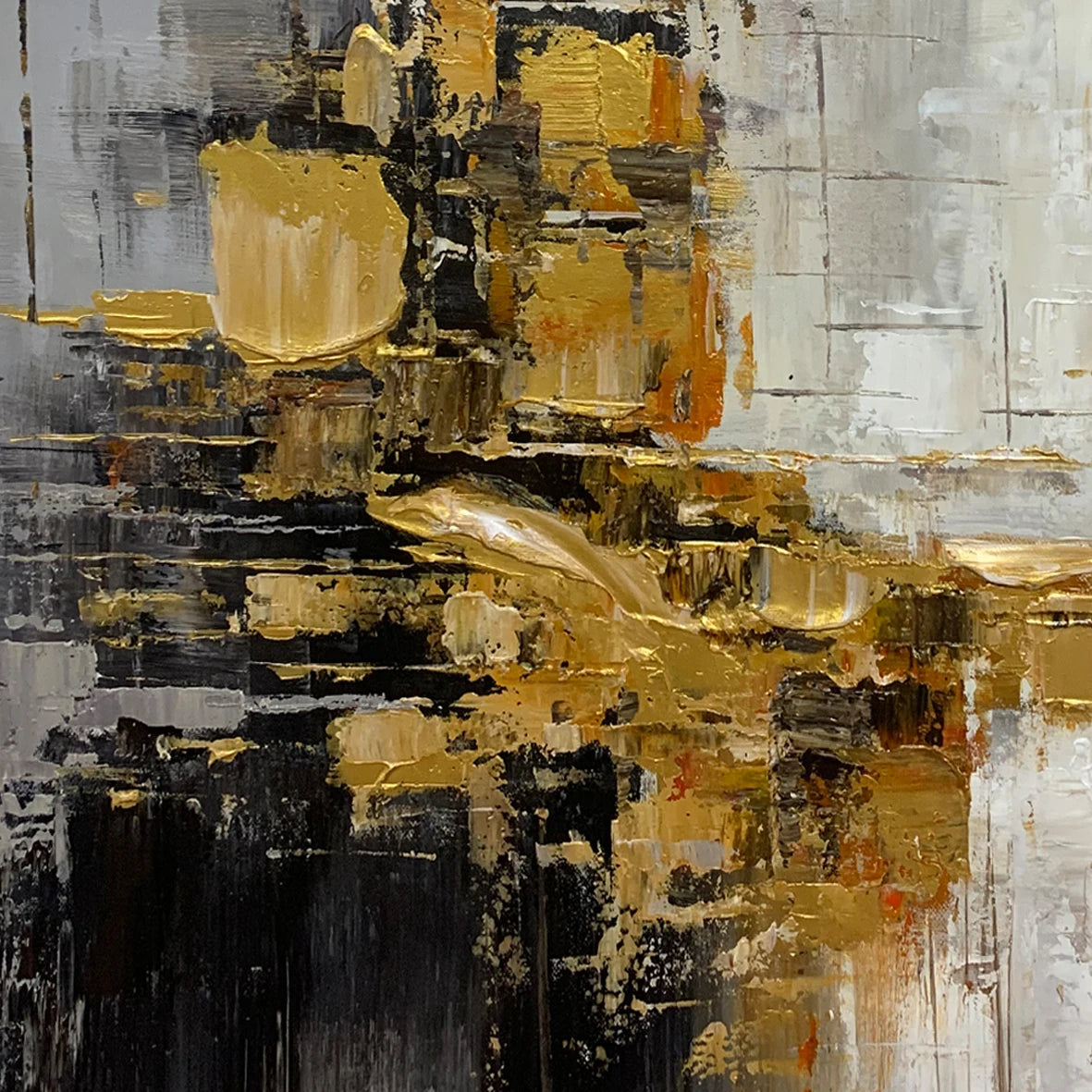 100% Hand Painted，Gold, Grey, Beige, Black ,Textured Painting, Acrylic Abstract Oil Painting, Wall Decor Living Room, Office Wal